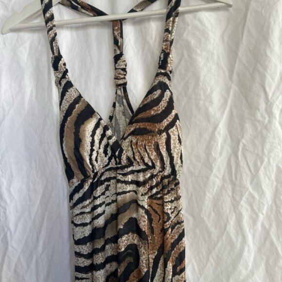 FCNY Vintage Y2K Zebra Print Halter Maxi Dress Size Small - Picture 9 of 14